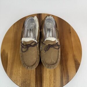 Womens Ugg Ansley Brown Suede Wool Lined Comfort Loafers Slippers Shoes Size 1 M